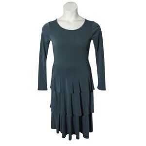 LuLaRoe XS Solid Green Georgia Style Tiered Dress Stretch